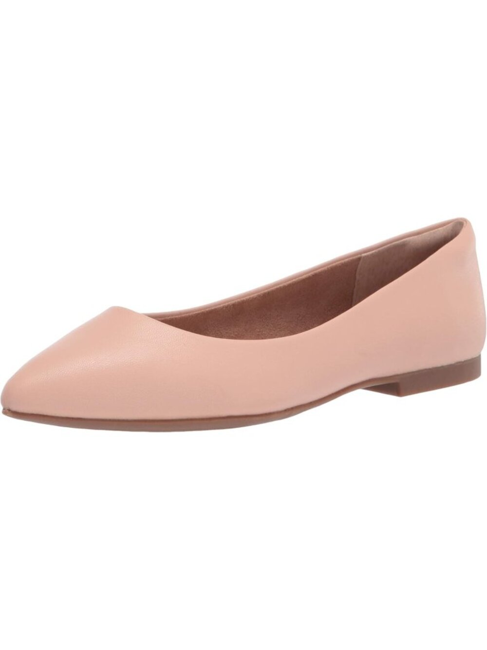 Women's Blush Faux Leather Low-Top Pointed-Toe Ballet Flat Shoes